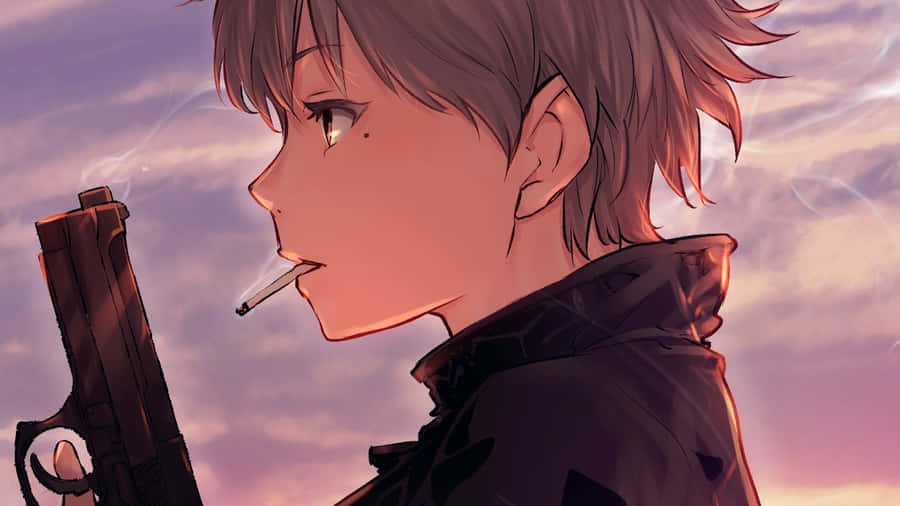 Anime Character Smoking Gun Wallpaper