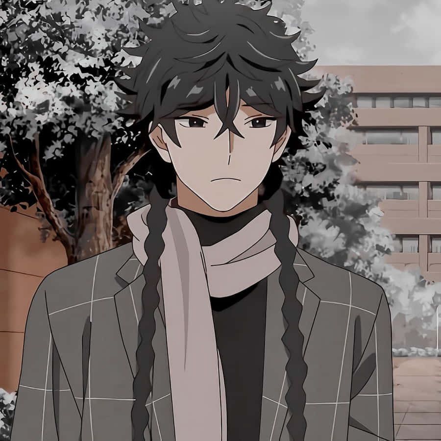 Anime Character With Black Hairand Plaid Jacket Wallpaper