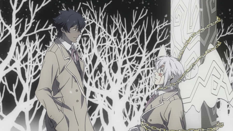 Anime Characters Conversationin Winter Forest Wallpaper