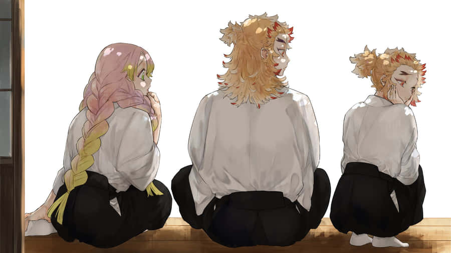 Anime Characters Seated Back View Wallpaper