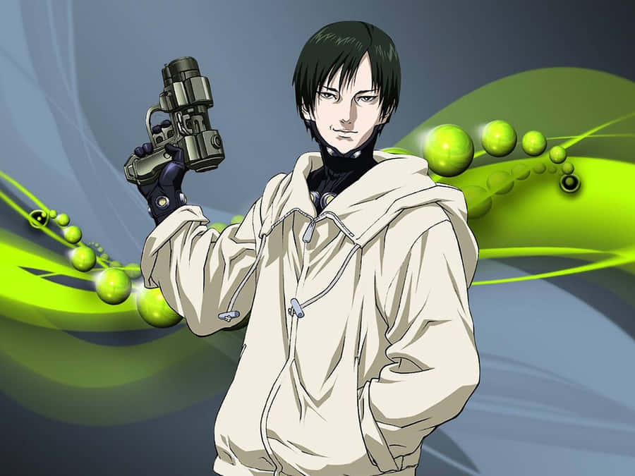 Anime Characterwith Gunand Green Energy Balls Wallpaper