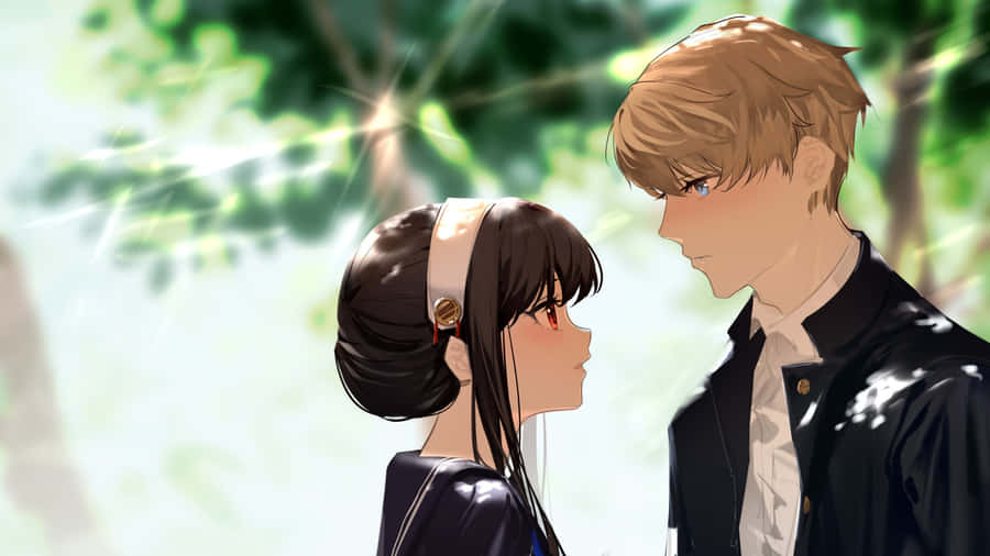 Anime Couple Sharing Sweet Moment Wallpaper