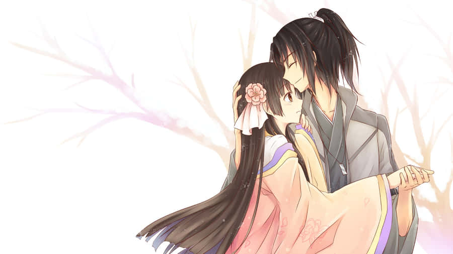 Anime Couple Sharing Tender Moment Wallpaper