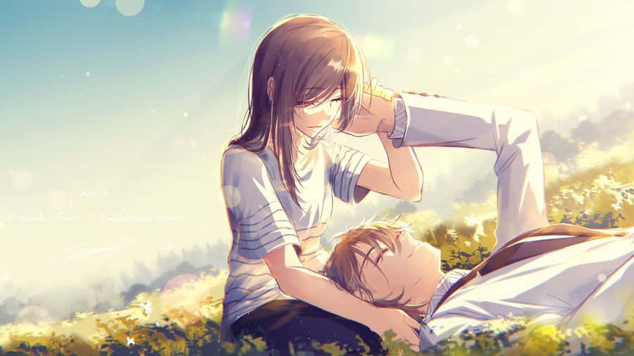 Anime Couple Sharing Tender Moment Wallpaper