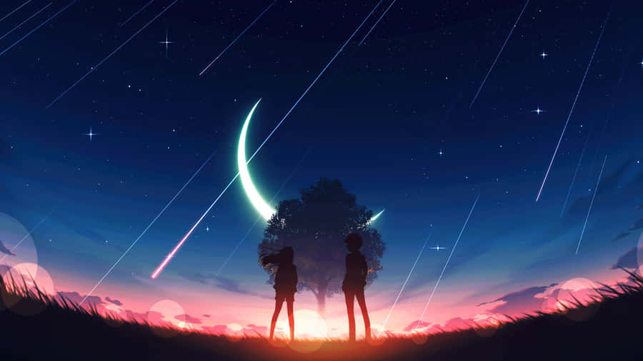Anime Couple Under Shooting Stars Wallpaper
