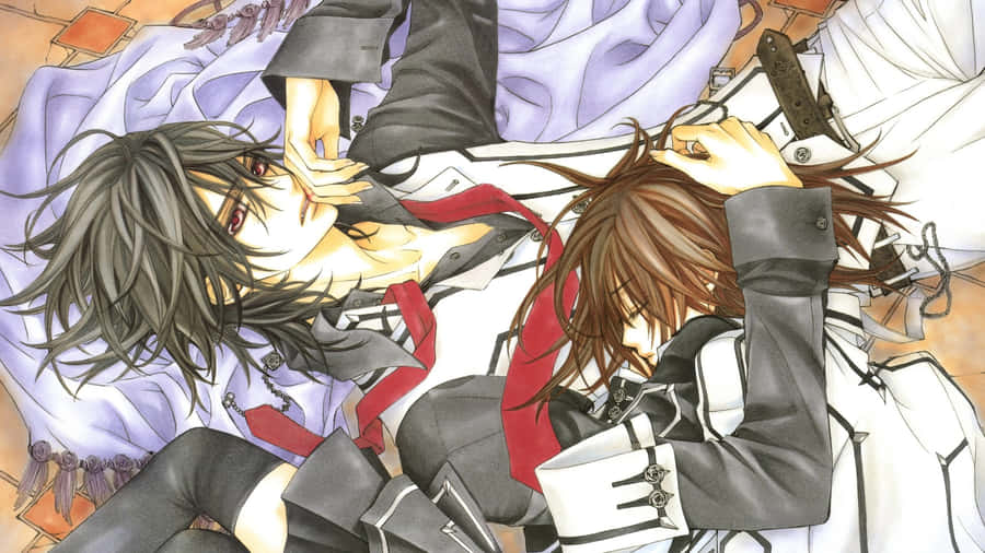 Anime Duo Reclining With Weapons Wallpaper