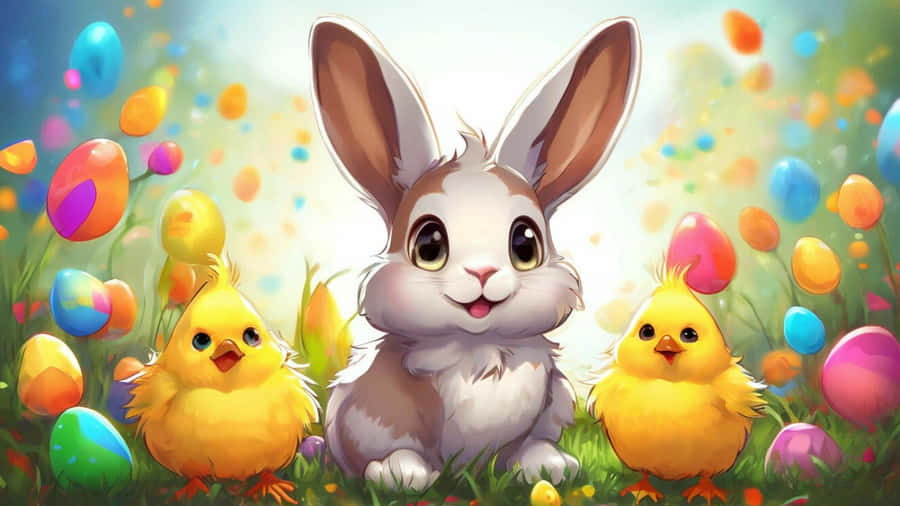 Anime Easter Bunny And Chicks Wallpaper