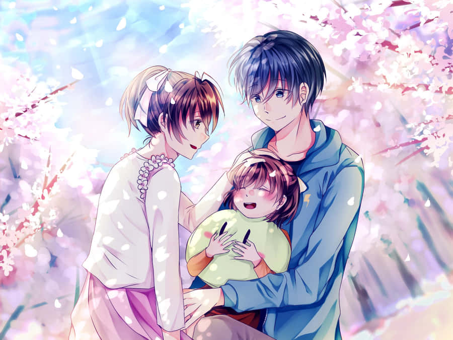 Anime Family Cherry Blossoms Wallpaper