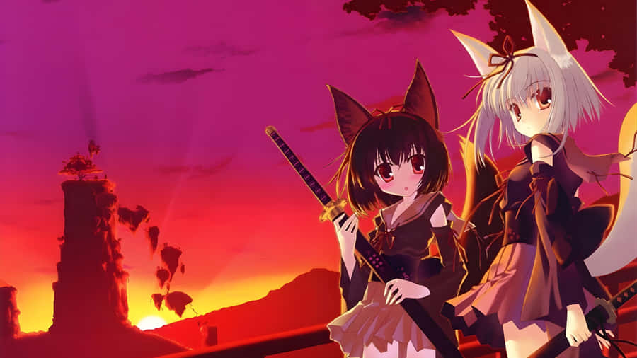Anime Fox Characters Sunset Wallpaper