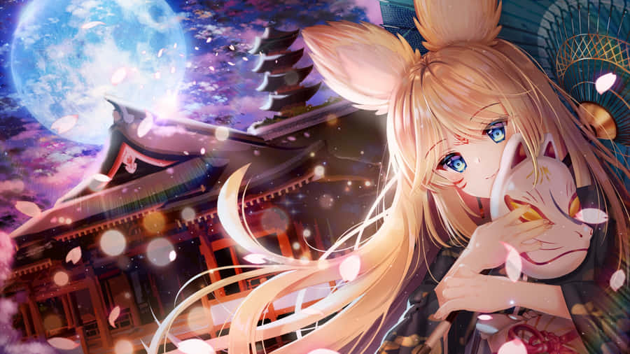 Anime Fox Girl Under Moon Wallpaper