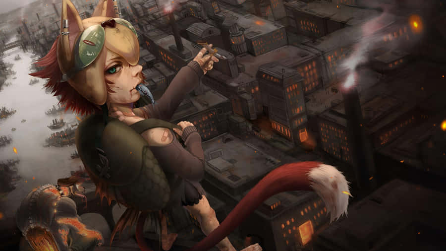Anime Fox In Steampunk City Wallpaper