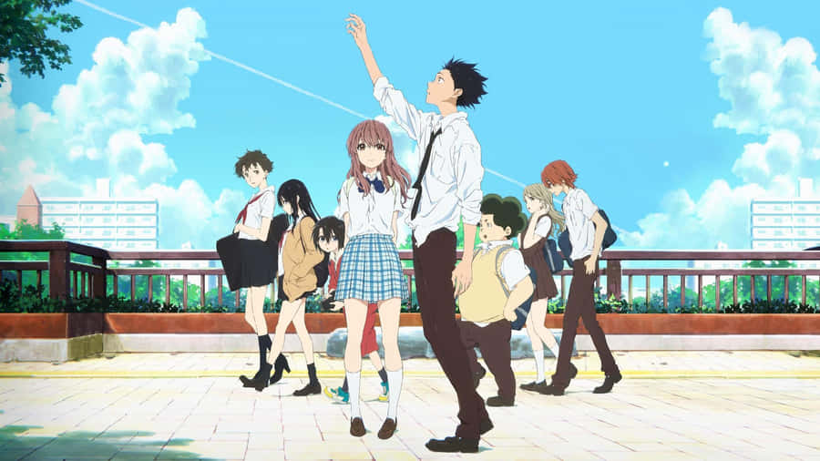 Anime Friends Schoolyard Scene Wallpaper