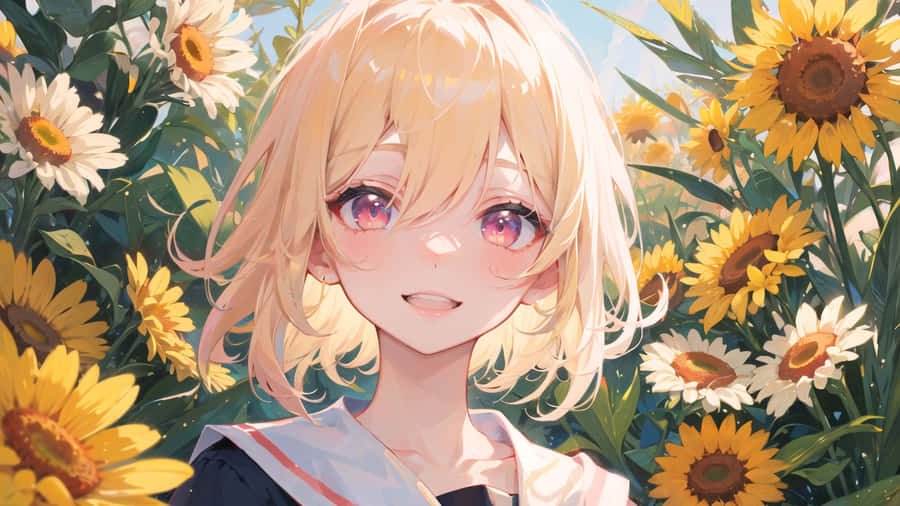 Anime Girl Among Sunflowers Wallpaper