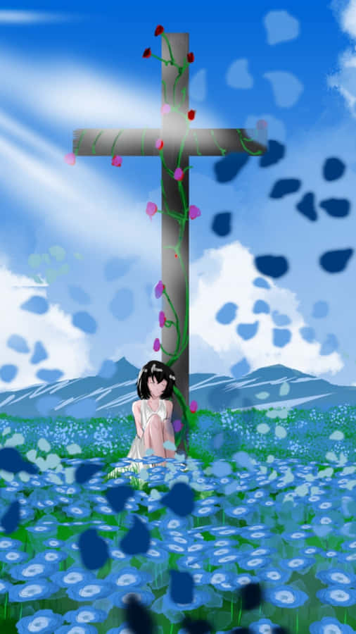 Anime Girl By Cross Wallpaper