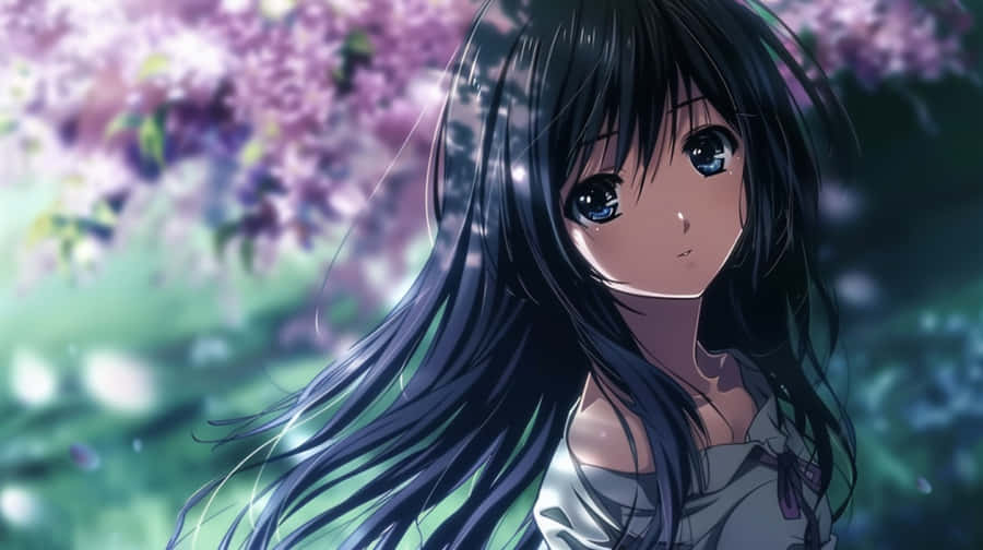 Anime Girl Cherry Blossoms Backdrop Wallpaper
