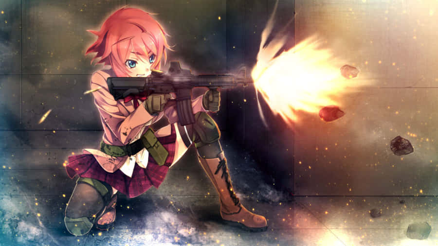 Anime Girl Intense Gunfire Wallpaper