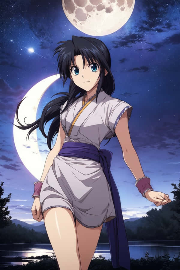 Anime Girl Moonlit Night Wallpaper