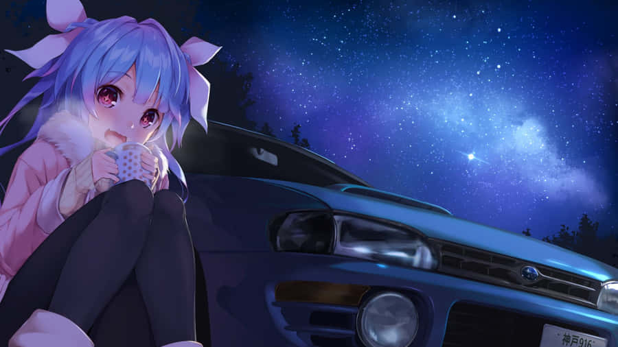Anime Girl Night Car Wallpaper