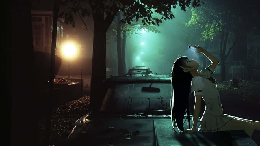 Anime Girl Night Car Wallpaper