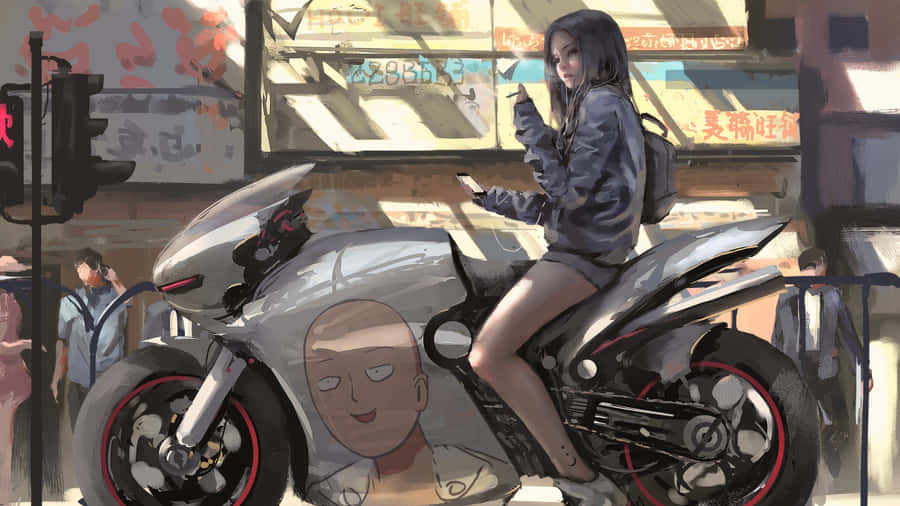 Anime Girl On Futuristic Motorcycle Wallpaper