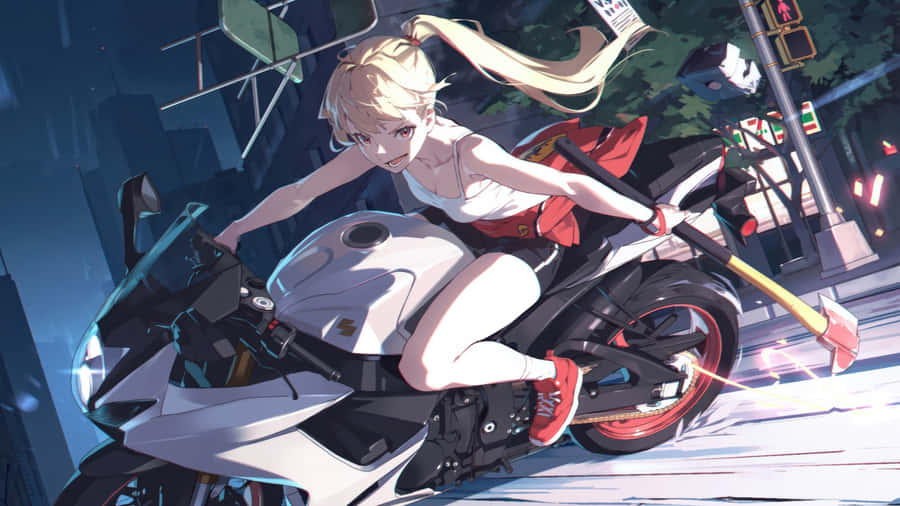 Anime Girl On Futuristic Motorcycle Wallpaper