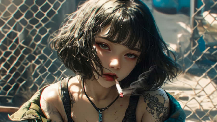 Anime Girl Smoking Cigarette Wallpaper