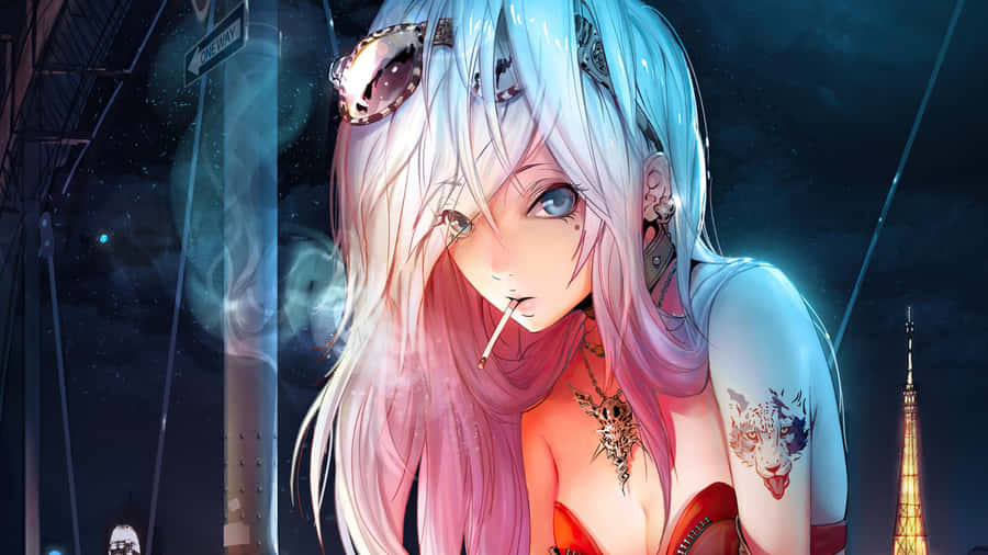 Anime Girl Smoking Scene Wallpaper