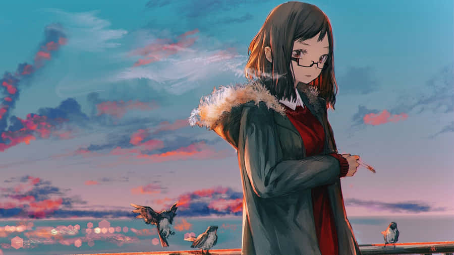 Anime Girl Smoking Sunset Wallpaper