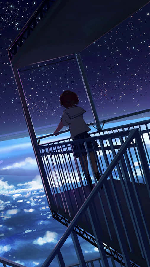 Anime Girl Stargazing Balcony Wallpaper