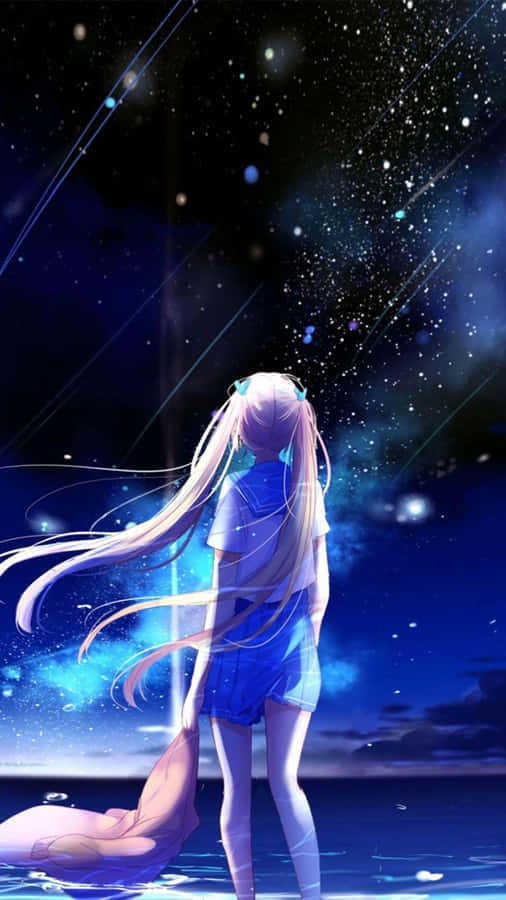 Anime Girl Stargazing Galaxy Wallpaper