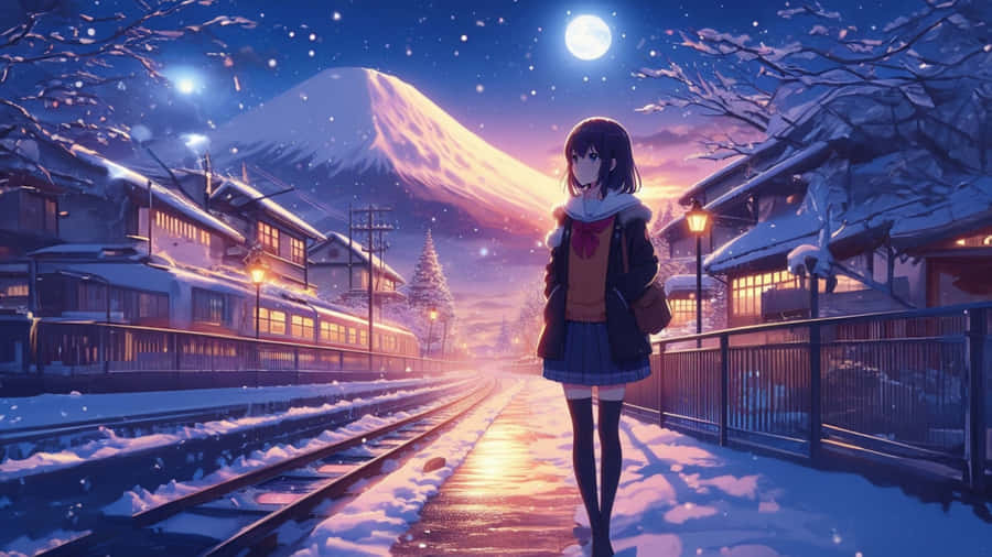 Anime Girl Under Moonlight Wallpaper