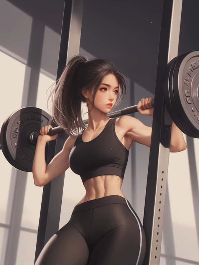Anime Girl Weightlifting Workout Wallpaper