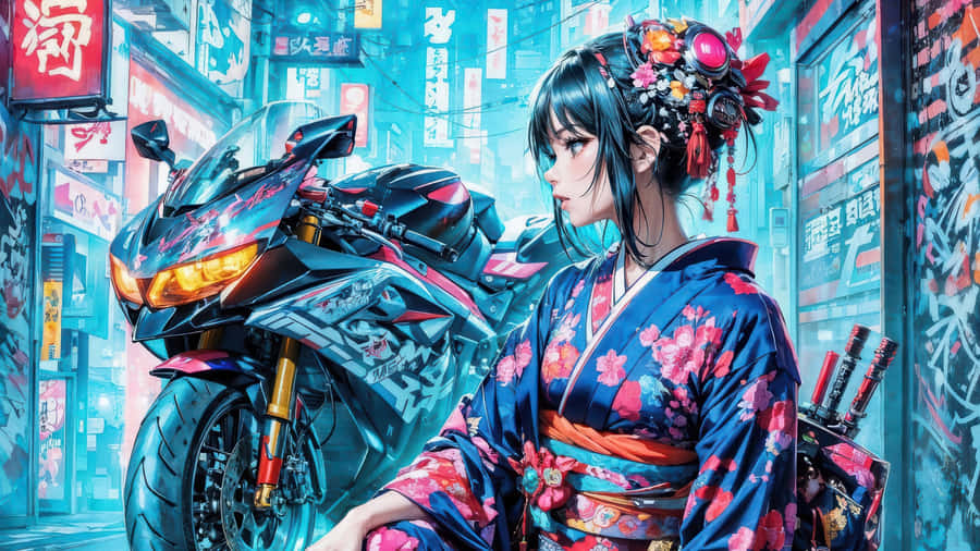 Anime Girl With Futuristic Motorcycle Wallpaper