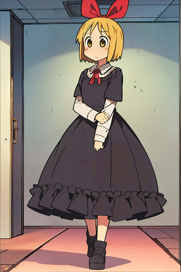 Anime Girlin Black Dressand Red Bow Wallpaper