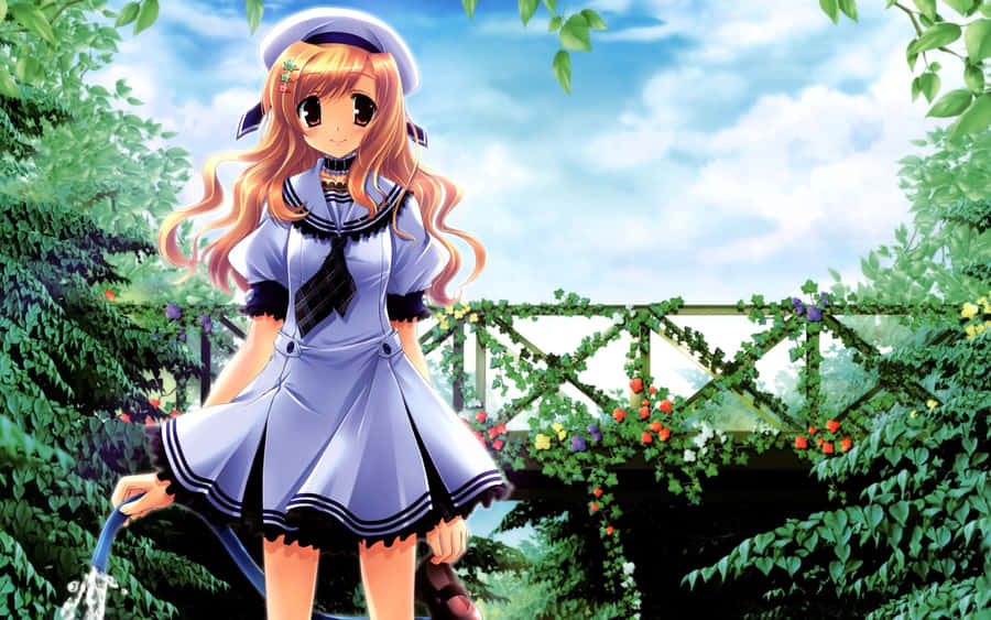 Anime Girlin Garden Serenity Wallpaper