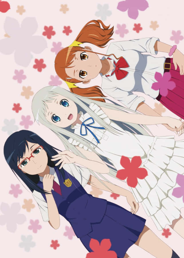 Anime Girls Friends Together Illustration Wallpaper