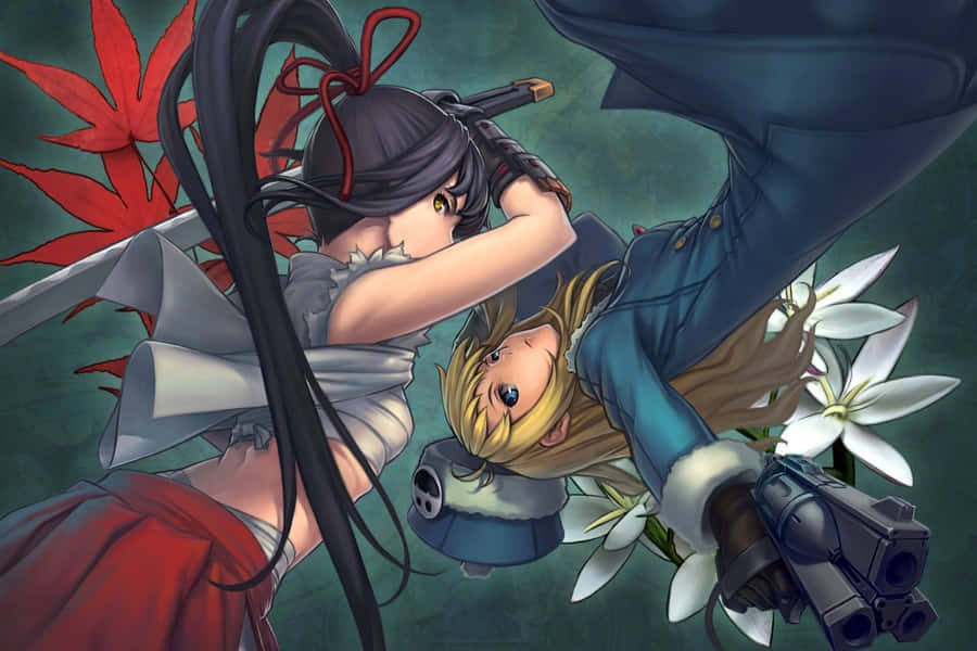 Anime Girls Intense Gunfight Wallpaper
