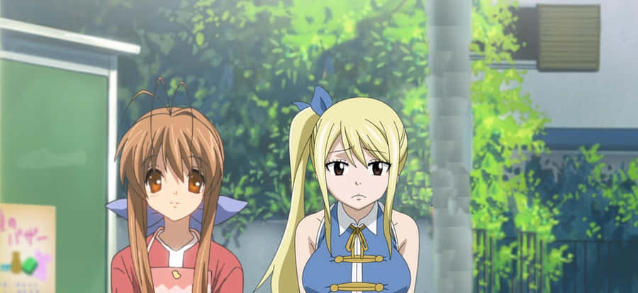 Anime Girls With Differing Expressions Outdoors Wallpaper