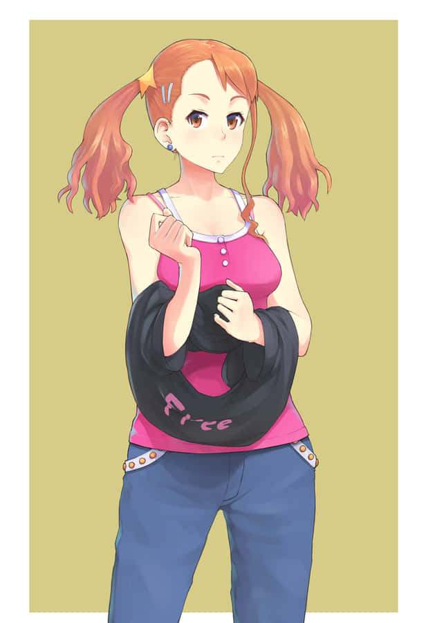 Anime Girlwith Ponytailsand Free Tube Top Wallpaper