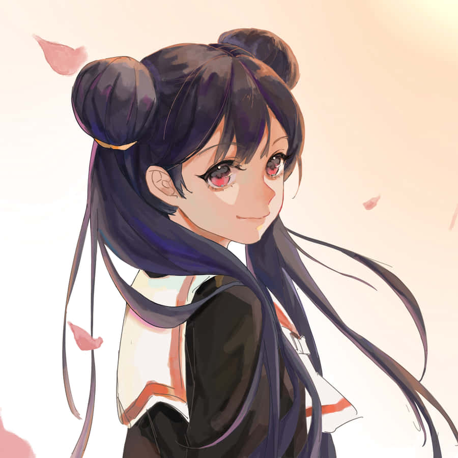 Anime Girlwith Twintailsand Pink Petals Wallpaper