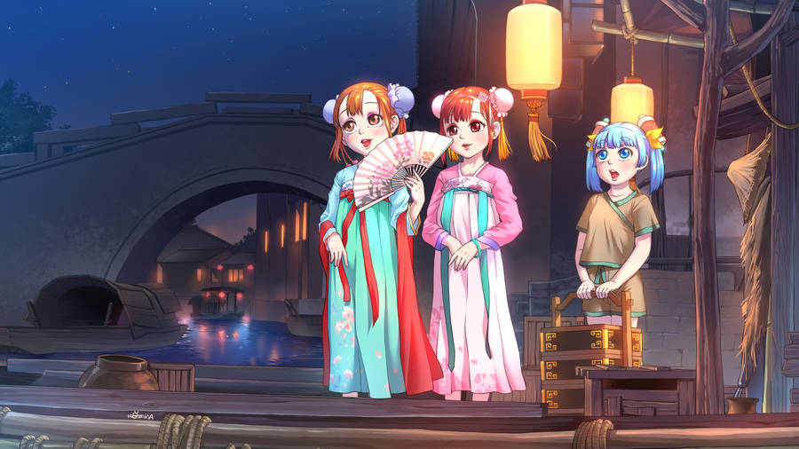 Anime Kids Wearing Kimono Wallpaper