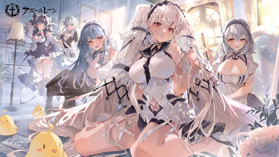 Anime Maidenswith Blue Hairand Ducks Wallpaper