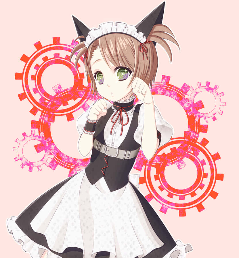 Anime Maidwith Cat Earsand Gears Background Wallpaper