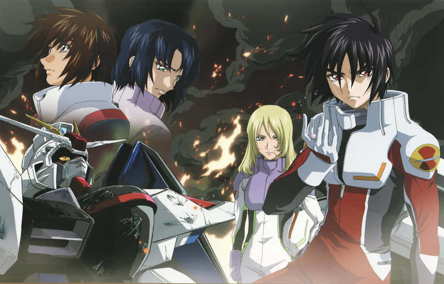 Anime Mecha Pilots Backdropof Fire Wallpaper