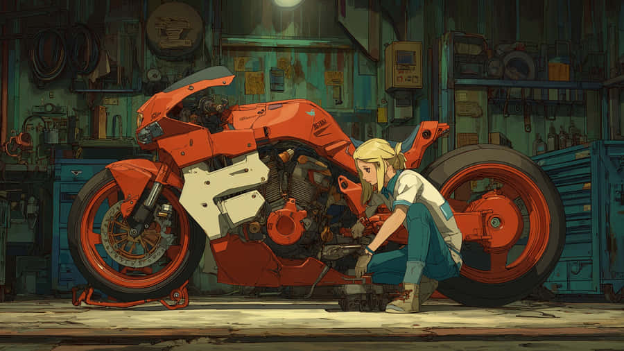 Anime Mechanic With Futuristic Motorcycle Wallpaper