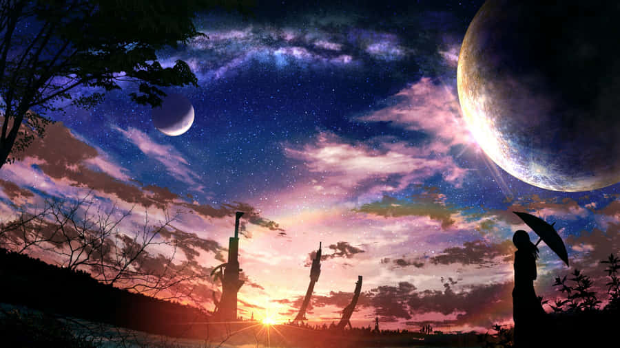 Anime Moonlit Sky Wallpaper