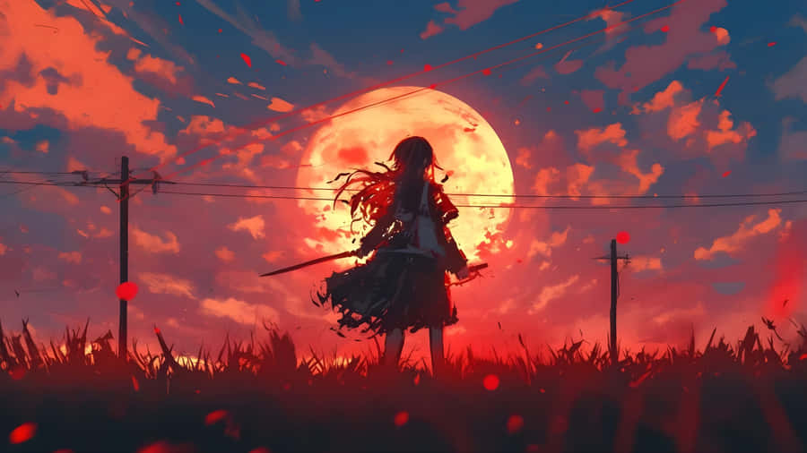 Anime Moonlit Warrior Wallpaper