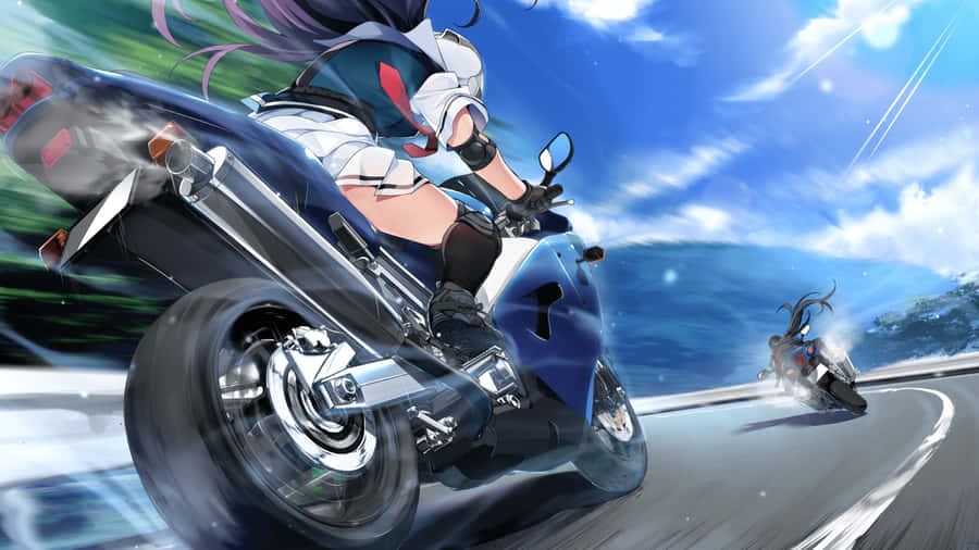 Anime Motorcycle Chase Wallpaper