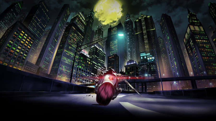 Anime Motorcycle Night City Wallpaper