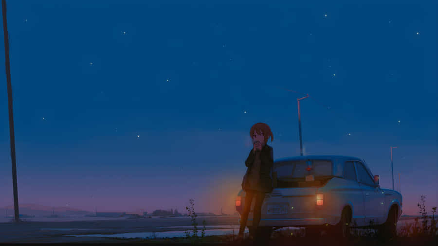 Anime Night Car Scene Wallpaper
